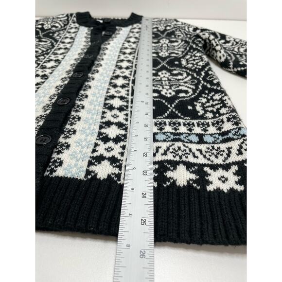 Vintage National Fair Isle Sweater Button Front Cardigan Black White Womens Sz S - Picture 7 of 9
